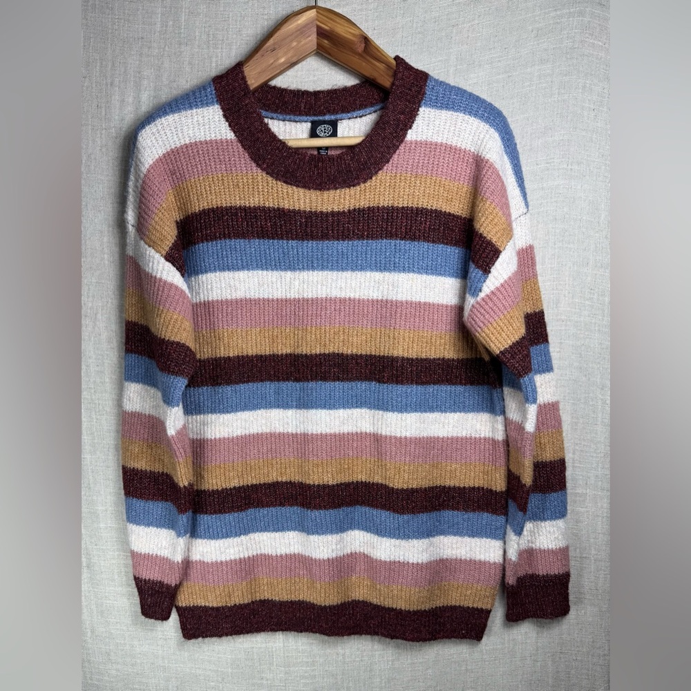 Bobeau Vintage Inspired Multi-Color Striped Crewneck Knit Sweater